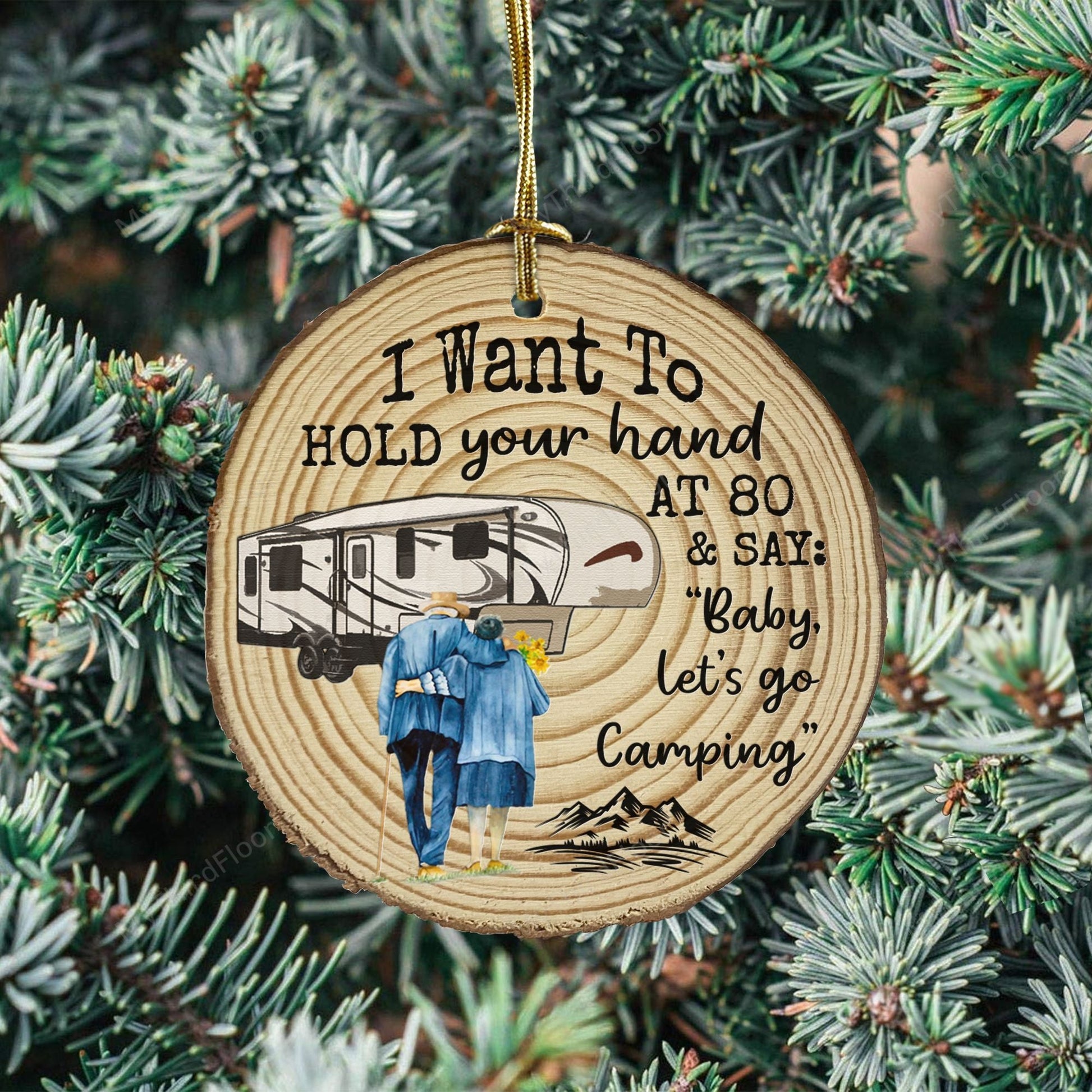 litzzy Baby Let's Go Camping Christmas Gift Pine Wood Slice Ornament Ornament   