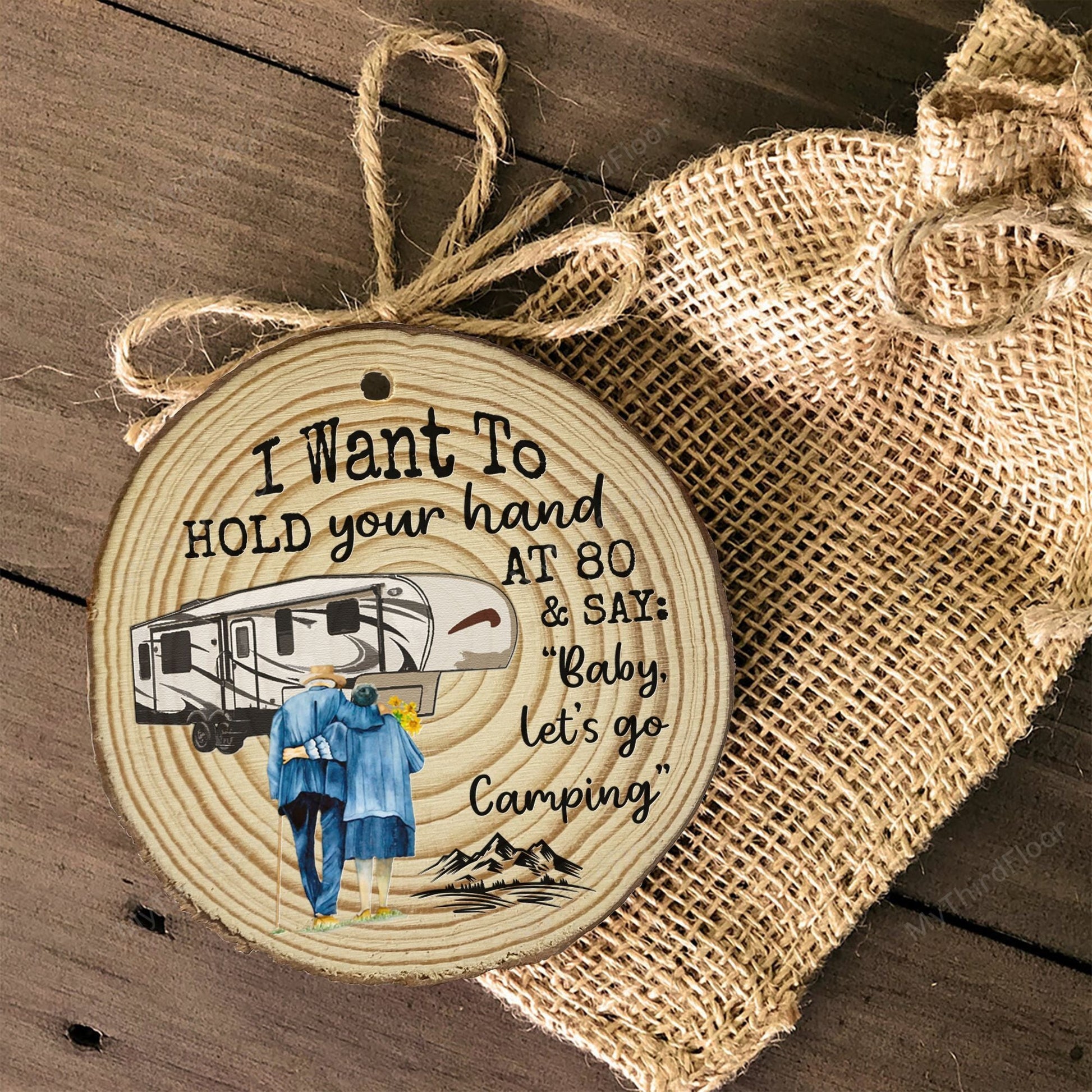 litzzy Baby Let's Go Camping Christmas Gift Pine Wood Slice Ornament Ornament   