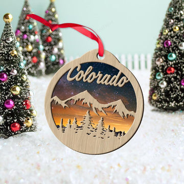 litzzy Colorado Mountain Christmas Gift 2 Layered Wooden Ornament Ornament   