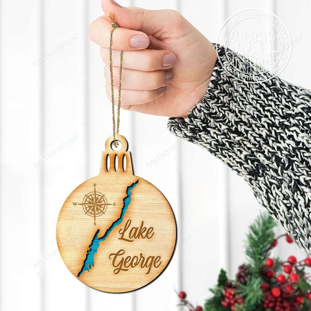litzzy Lake George Christmas Gift 2 Layered Wooden Ornament Ornament   