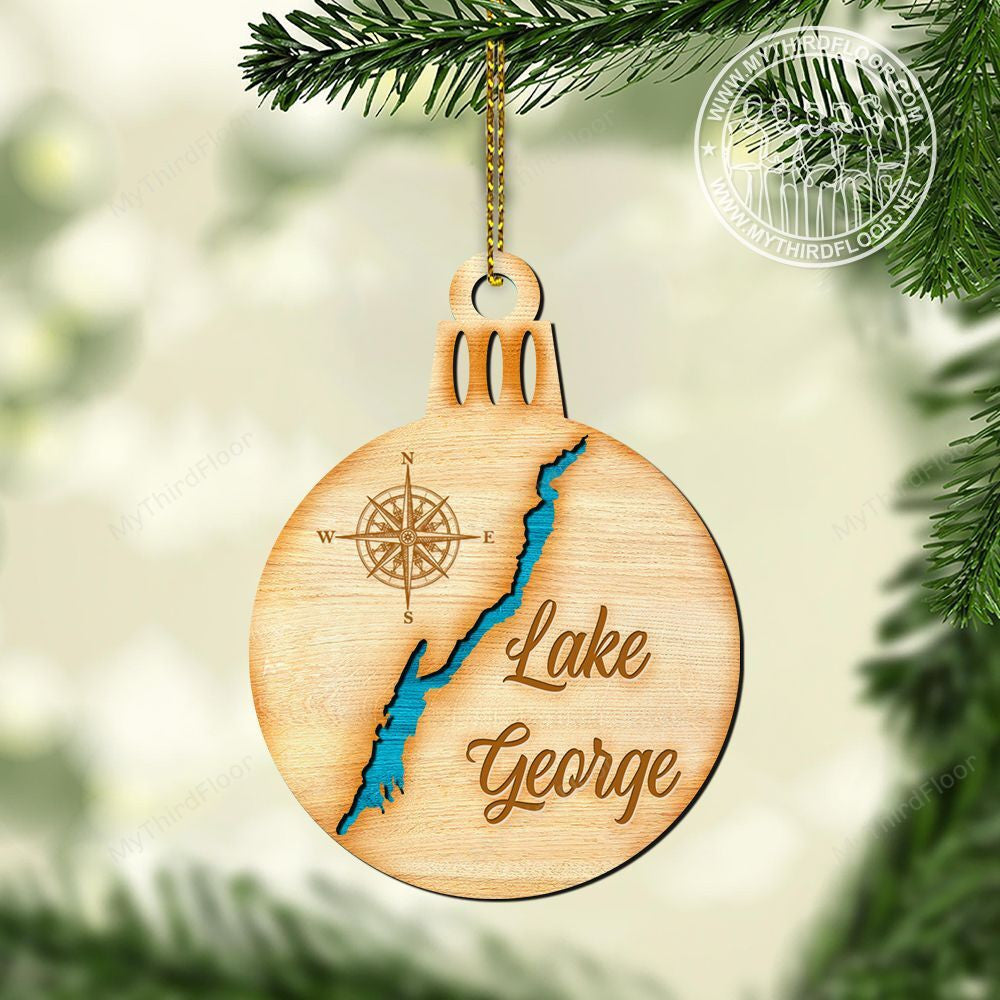 litzzy Lake George Christmas Gift 2 Layered Wooden Ornament Ornament   