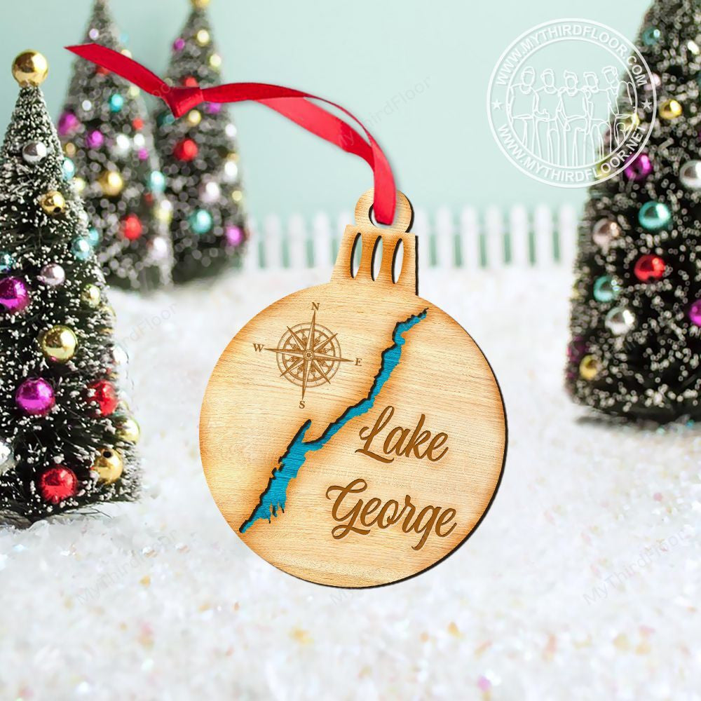 litzzy Lake George Christmas Gift 2 Layered Wooden Ornament Ornament   
