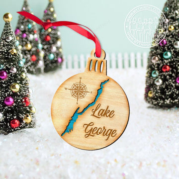 litzzy Lake George Christmas Gift 2 Layered Wooden Ornament Ornament   