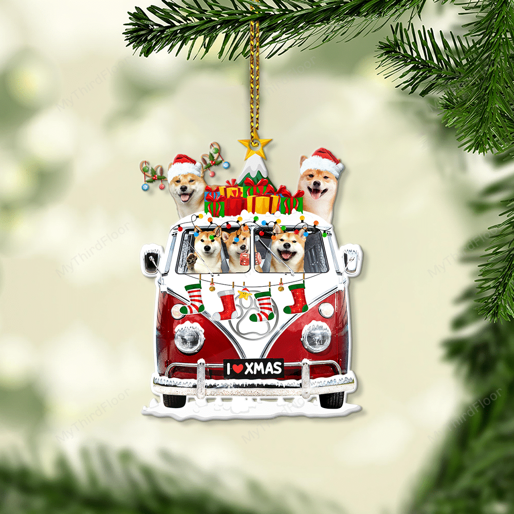 litzzy Shiba Inu Dog Lovers Christmas Van Custom Shape Acrylic Ornament Ornament   