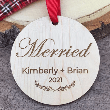 litzzy Personalized Engaged/Merried Wood Christmas Ornament Ornament   