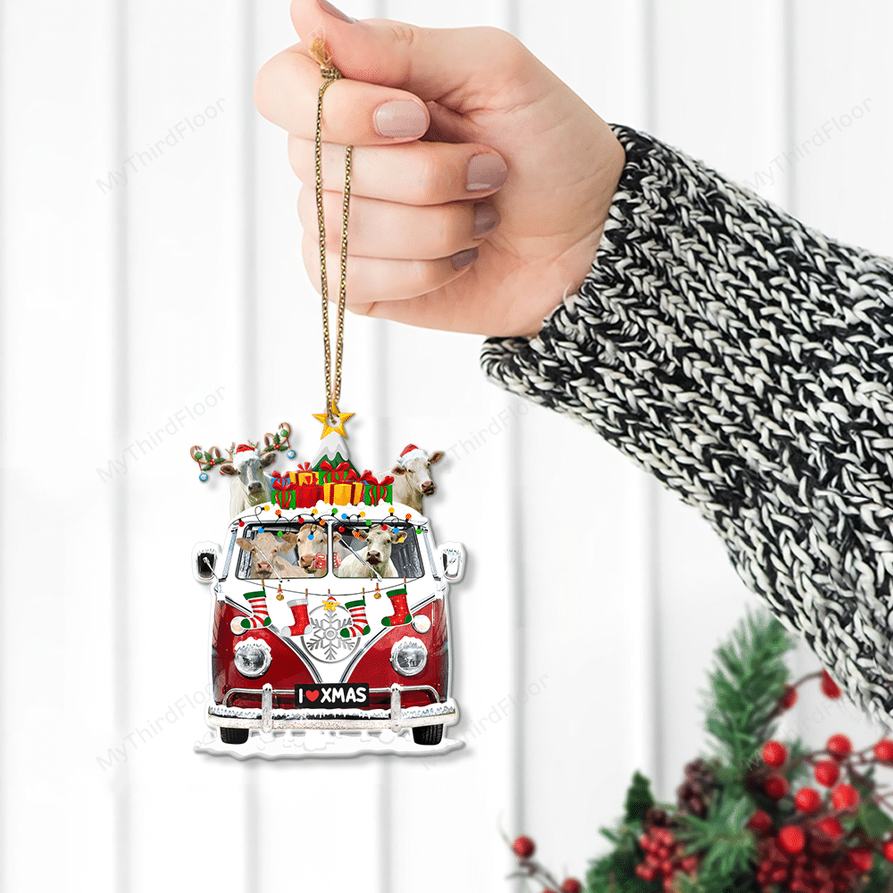 litzzy Charolais Cattle Lovers Christmas Van Custom Shape Acrylic Ornament Ornament   
