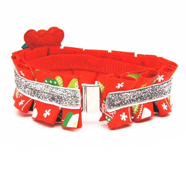 litzzy Red Green Christmas Dog Collar, Winter Dog Collar, Holiday Dog Collar Ornament   