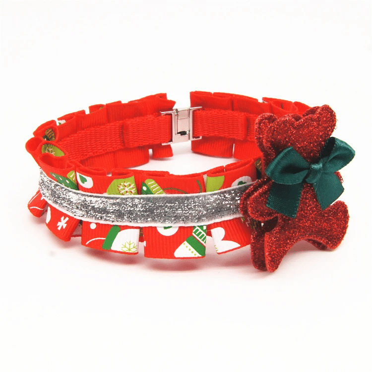 litzzy Red Green Christmas Dog Collar, Winter Dog Collar, Holiday Dog Collar Ornament   
