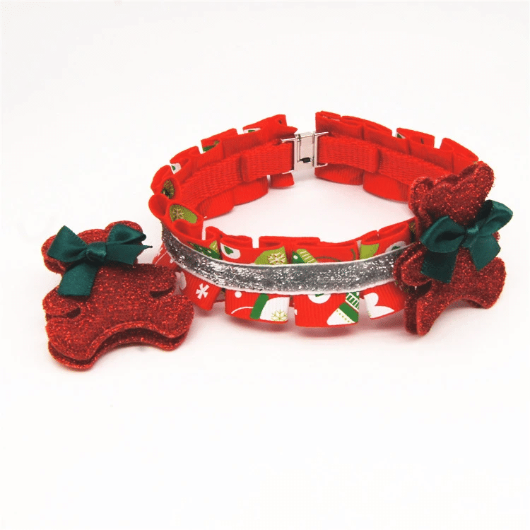 litzzy Red Green Christmas Dog Collar, Winter Dog Collar, Holiday Dog Collar Ornament   
