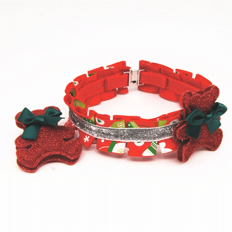 litzzy Red Green Christmas Dog Collar, Winter Dog Collar, Holiday Dog Collar Ornament   