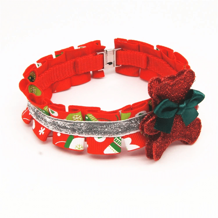 litzzy Red Green Christmas Dog Collar, Winter Dog Collar, Holiday Dog Collar Ornament   