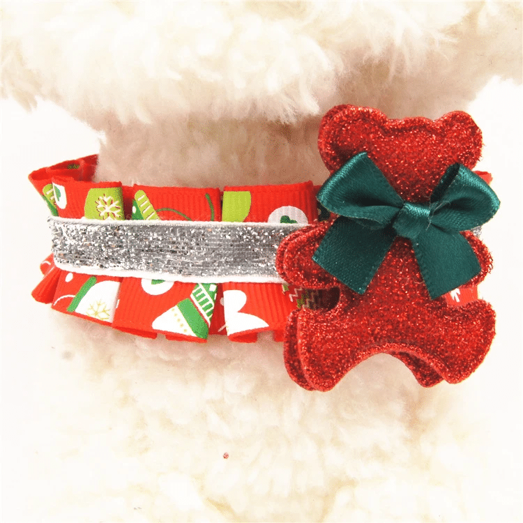 litzzy Red Green Christmas Dog Collar, Winter Dog Collar, Holiday Dog Collar Ornament   