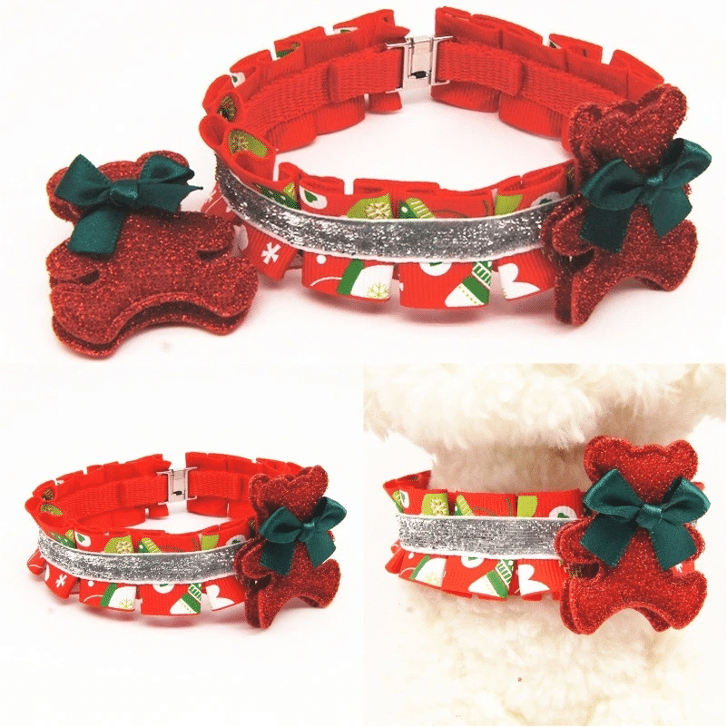 litzzy Red Green Christmas Dog Collar, Winter Dog Collar, Holiday Dog Collar Ornament Red S 