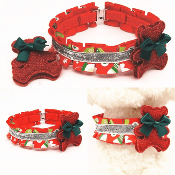 litzzy Red Green Christmas Dog Collar, Winter Dog Collar, Holiday Dog Collar Ornament Red S 