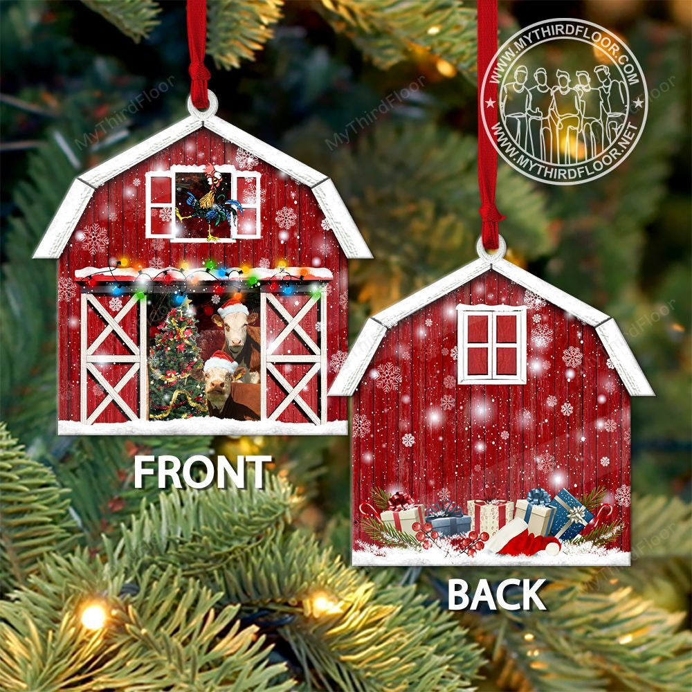 litzzy Hereford Catte Lovers Christmas Gift Red Barn Custom Shape Acrylic Ornament Ornament   