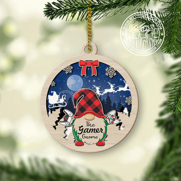 litzzy The Gamer Gnome Christmas Gift 2 Layered Wooden Ornament Ornament   