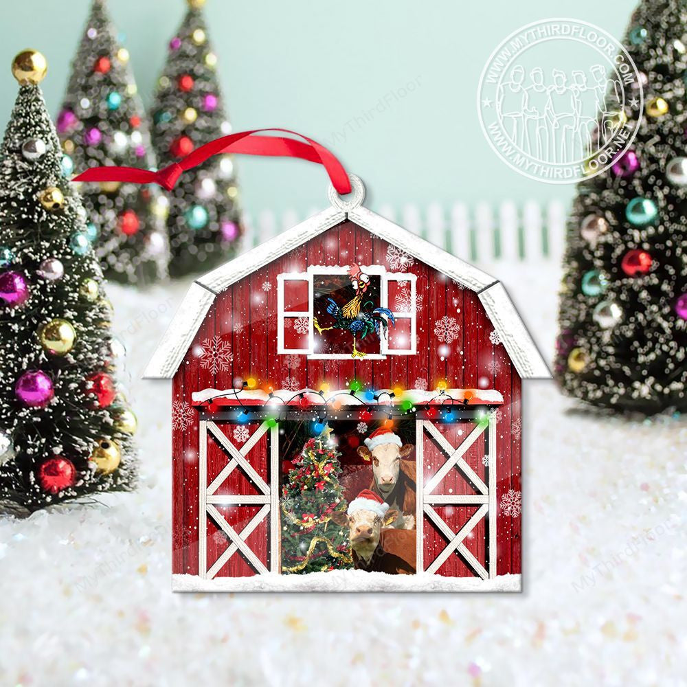 litzzy Hereford Catte Lovers Christmas Gift Red Barn Custom Shape Acrylic Ornament Ornament   
