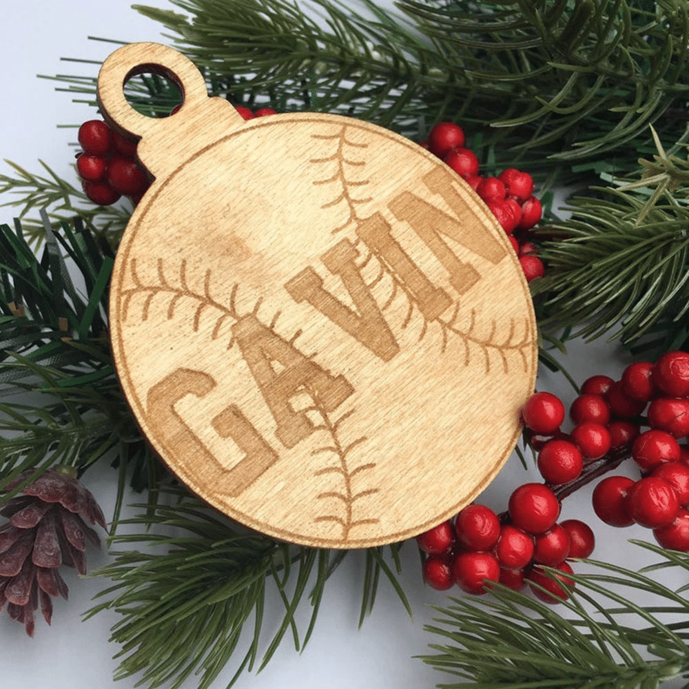 litzzy Personalized Baseball Wood Christmas Ornament Ornament   