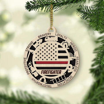 litzzy Thin Red Line Firefighter Christmas Gift 2 Layered Wooden Ornament Ornament   