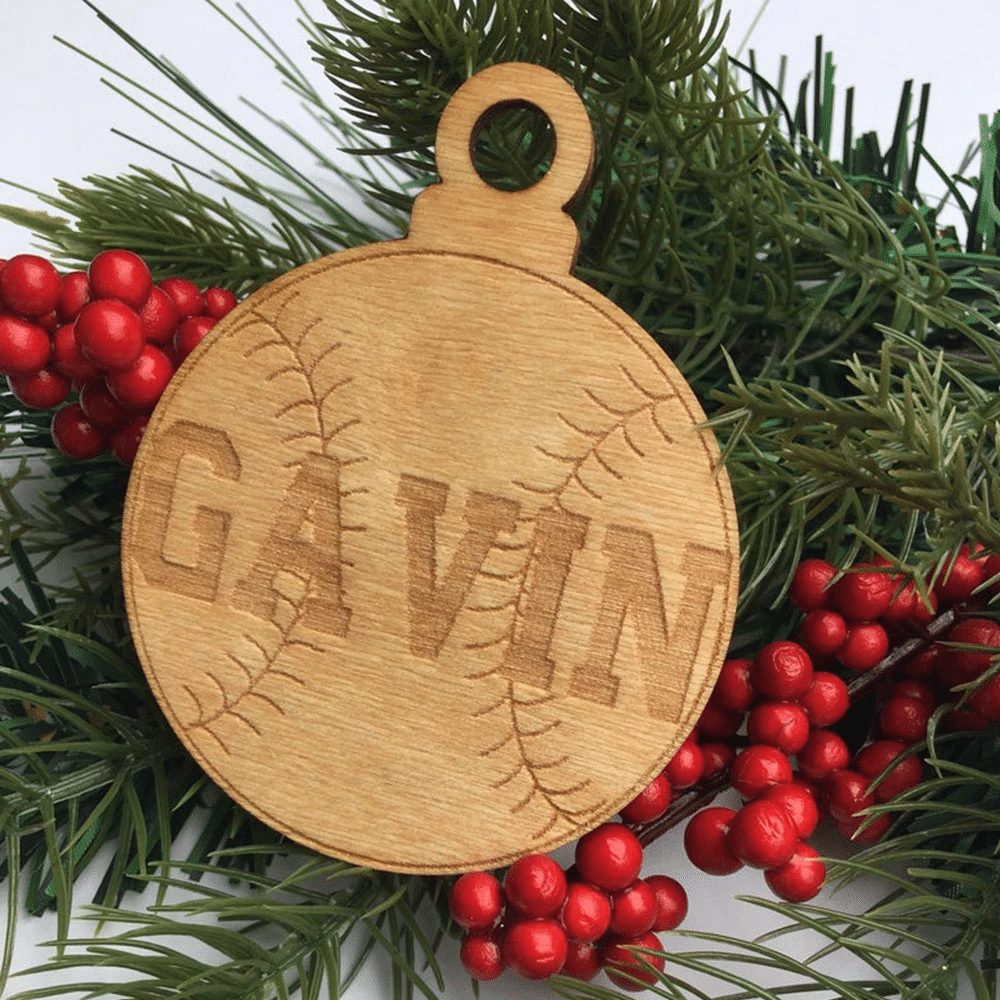 litzzy Personalized Baseball Wood Christmas Ornament Ornament   