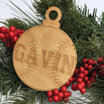 litzzy Personalized Baseball Wood Christmas Ornament Ornament   