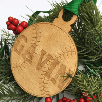 litzzy Personalized Baseball Wood Christmas Ornament Ornament   