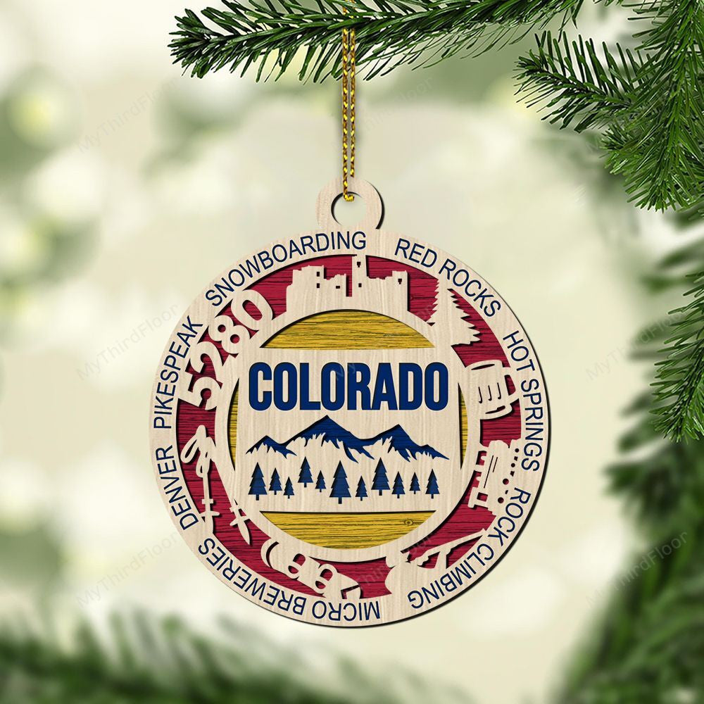 litzzy Colorado State Christmas Gift 2 Layered Wooden Ornament Ornament   
