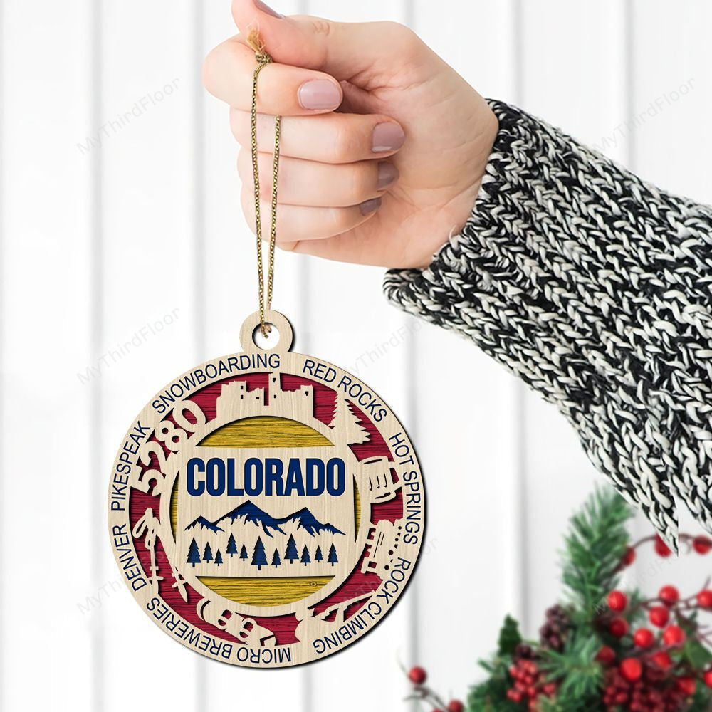 litzzy Colorado State Christmas Gift 2 Layered Wooden Ornament Ornament   