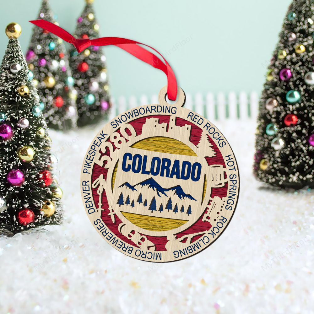 litzzy Colorado State Christmas Gift 2 Layered Wooden Ornament Ornament   
