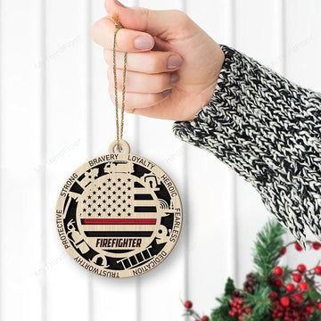 litzzy Thin Red Line Firefighter Christmas Gift 2 Layered Wooden Ornament Ornament   
