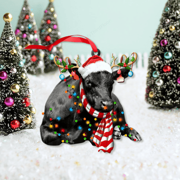 litzzy Black Angus Cattle Lovers Christmas Gift Santa Hat Custom Shape Acrylic Ornament Ornament   