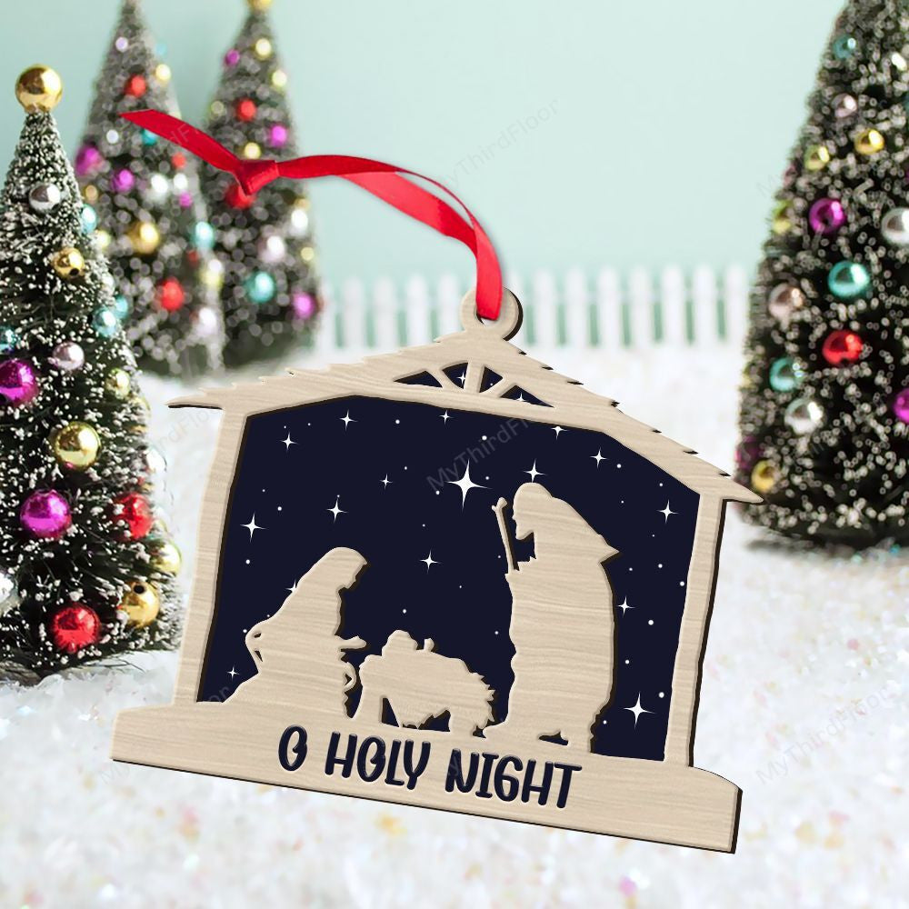 litzzy O Holy Night Christmas Gift 2 Layered Wooden Ornament Ornament   