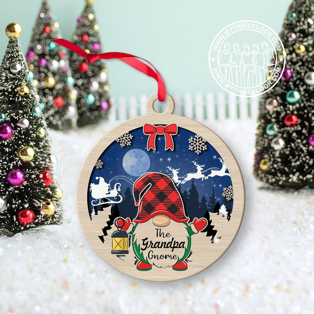 litzzy The Grandpa Gnome Christmas Gift 2 Layered Wooden Ornament Ornament   
