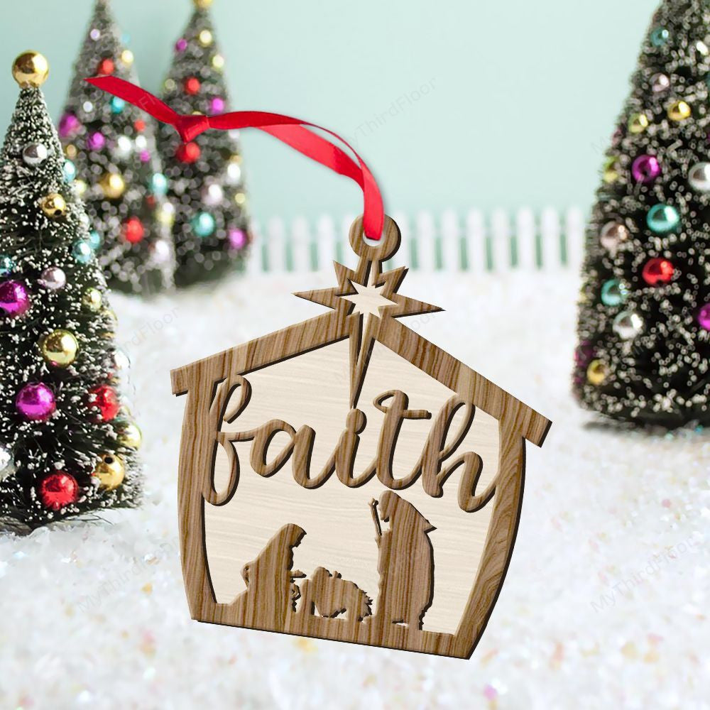 litzzy Faith Christmas Gift 2 Layered Wooden Ornament Ornament   