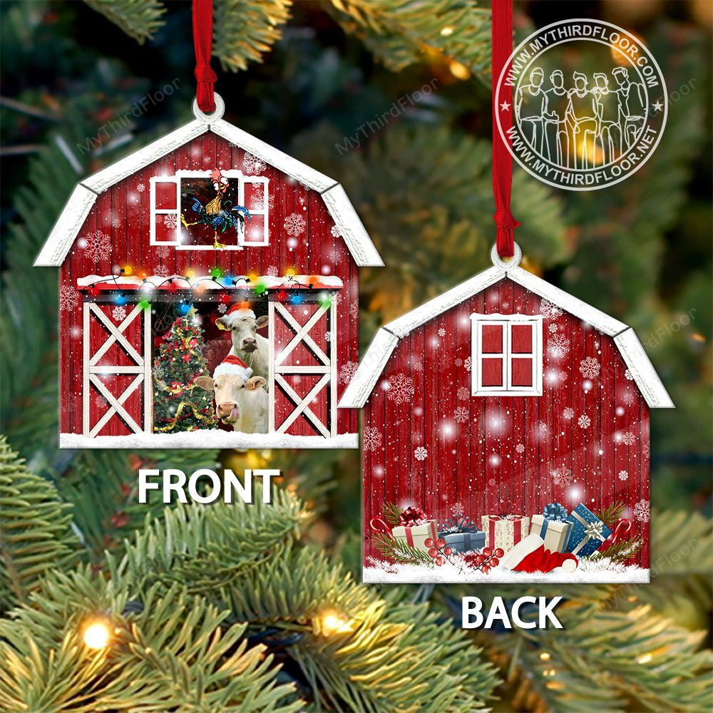 litzzy Charolais Catte Lovers Christmas Gift Red Barn Custom Shape Acrylic Ornament Ornament   