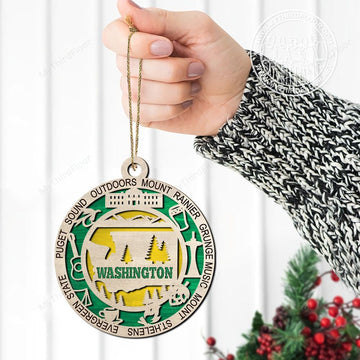 litzzy Washington State Christmas Gift 2 Layered Wooden Ornament Ornament   