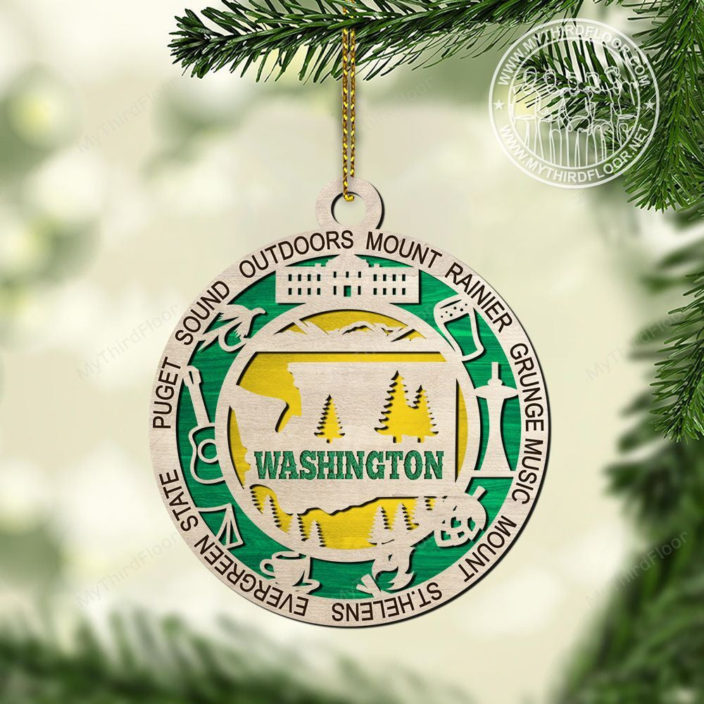 litzzy Washington State Christmas Gift 2 Layered Wooden Ornament Ornament   