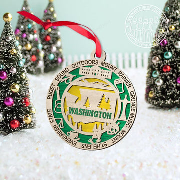 litzzy Washington State Christmas Gift 2 Layered Wooden Ornament Ornament   