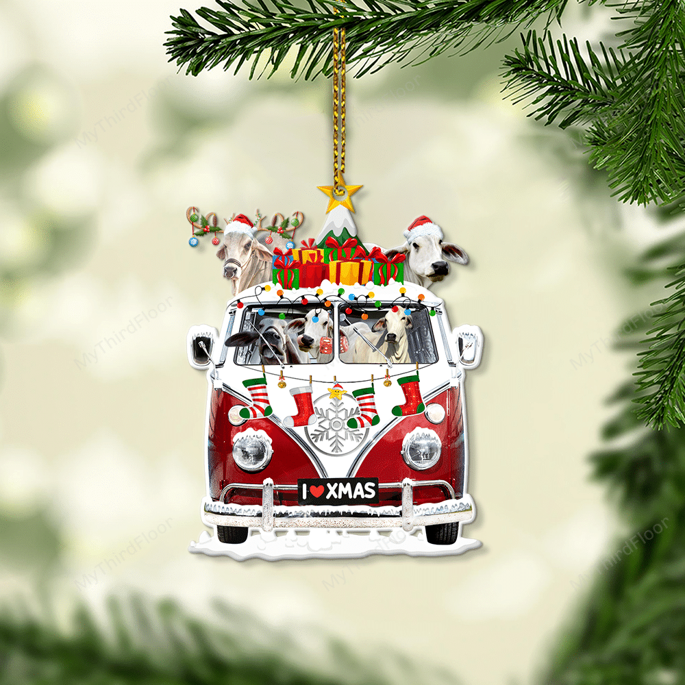 litzzy Brahman Cattle Lovers Christmas Van Custom Shape Acrylic Ornament Ornament   