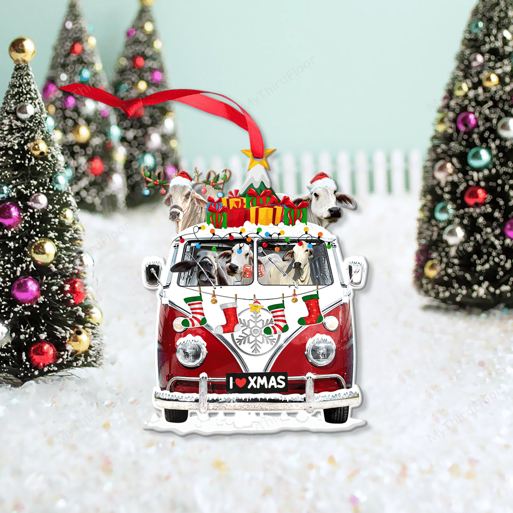 litzzy Brahman Cattle Lovers Christmas Van Custom Shape Acrylic Ornament Ornament   