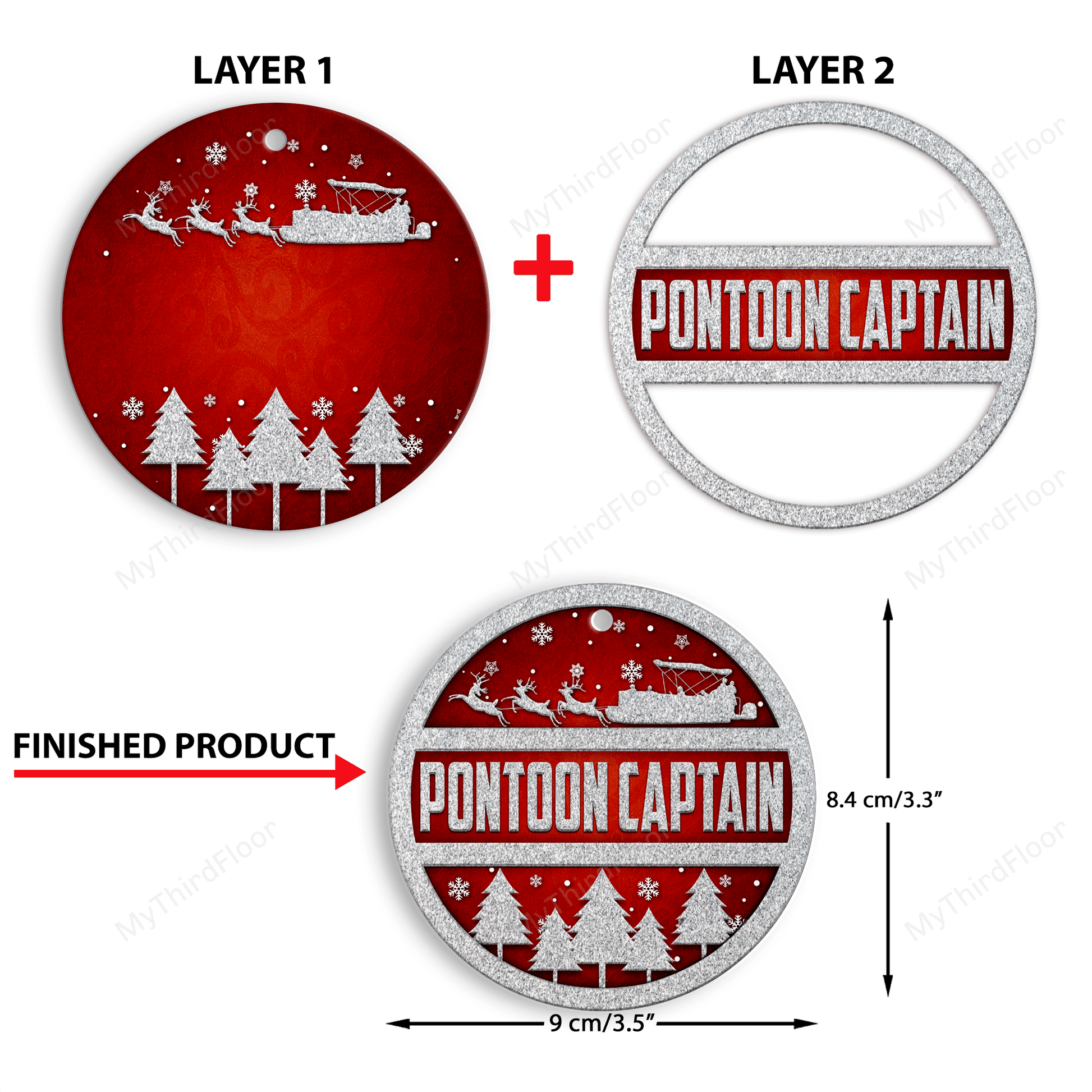 litzzy Pontoon Captain Christmas Gift Circle 2 Layered Wooden Ornament Ornament   