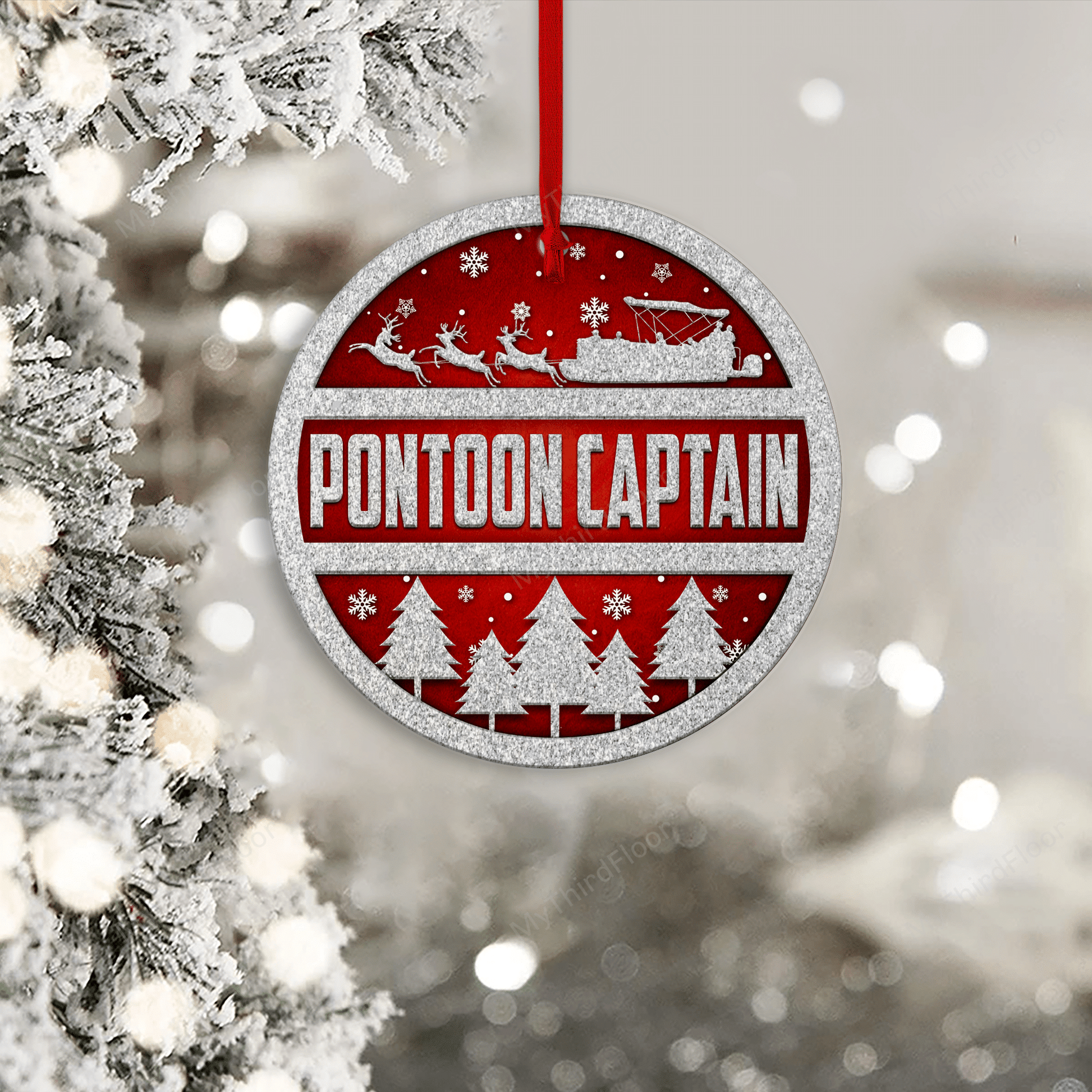 litzzy Pontoon Captain Christmas Gift Circle 2 Layered Wooden Ornament Ornament   