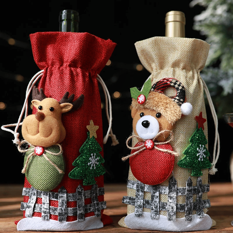 litzzy Cute Wine Bottle Cover Holiday Wine Bag Family Gift Employee Gift Christmas Wine Bottle Cover Ornament   