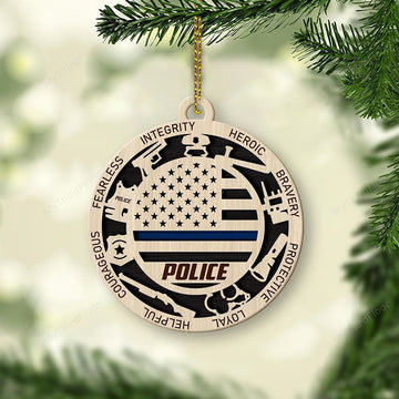 litzzy Thin Blue Line Police Christmas Gift 2 Layered Wooden Ornament Ornament   