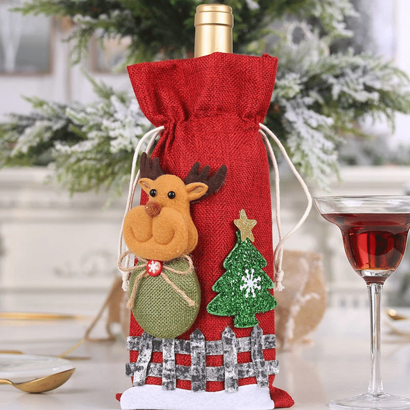 litzzy Cute Wine Bottle Cover Holiday Wine Bag Family Gift Employee Gift Christmas Wine Bottle Cover Ornament   