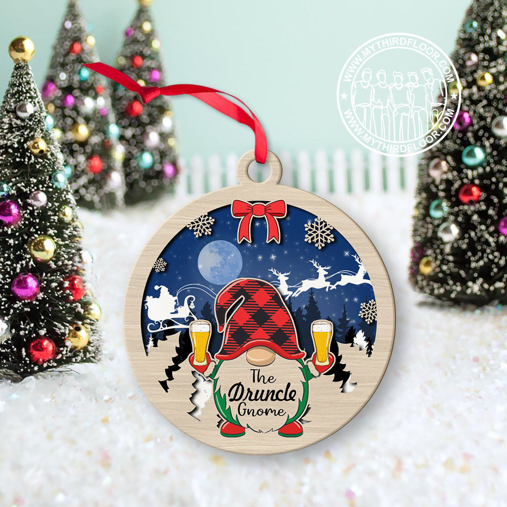 litzzy The Druncle Gnome Christmas Gift 2 Layered Wooden Ornament Ornament   