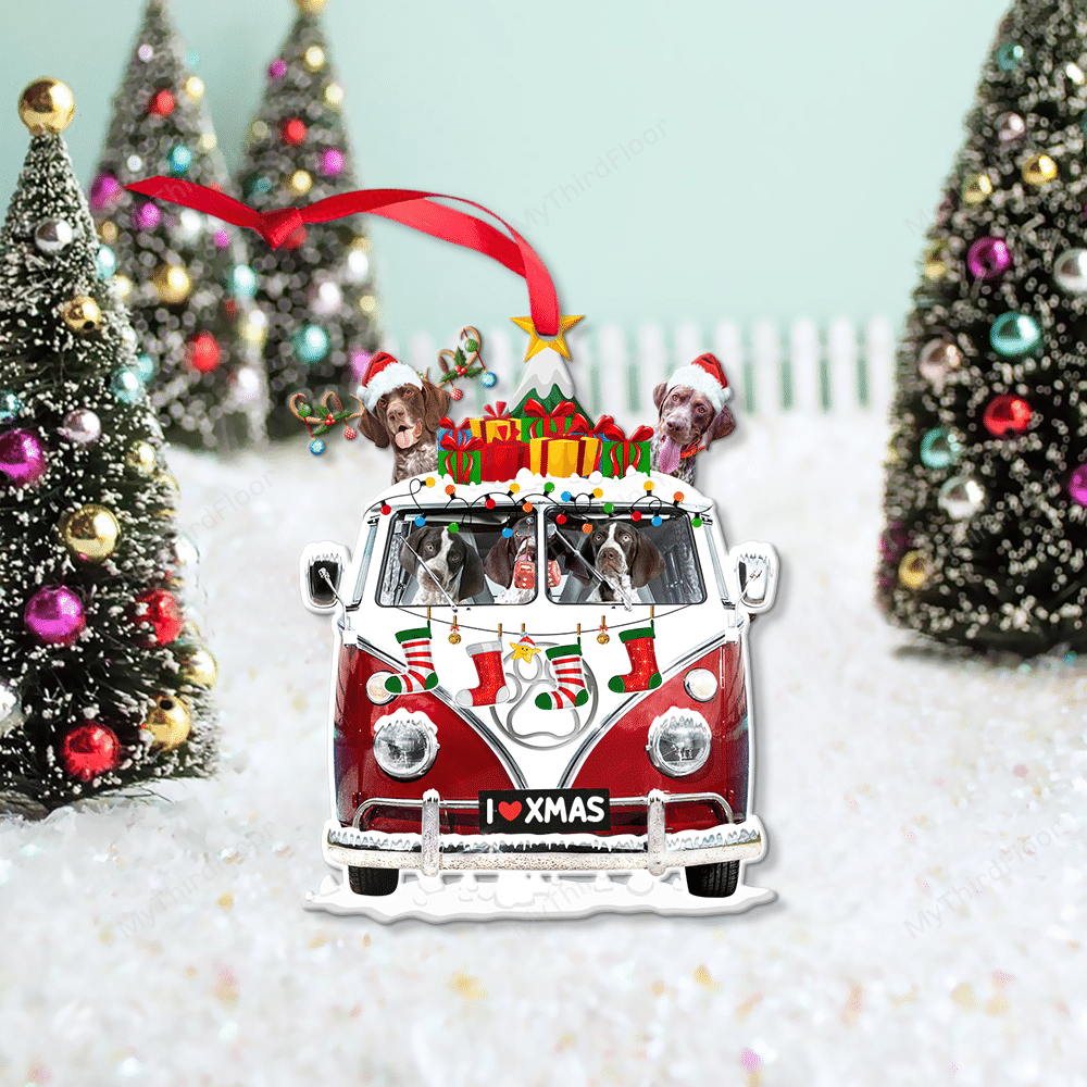 litzzy German Shorthaired Pointer Dog Lovers Christmas Van Custom Shape Acrylic Ornament Ornament   