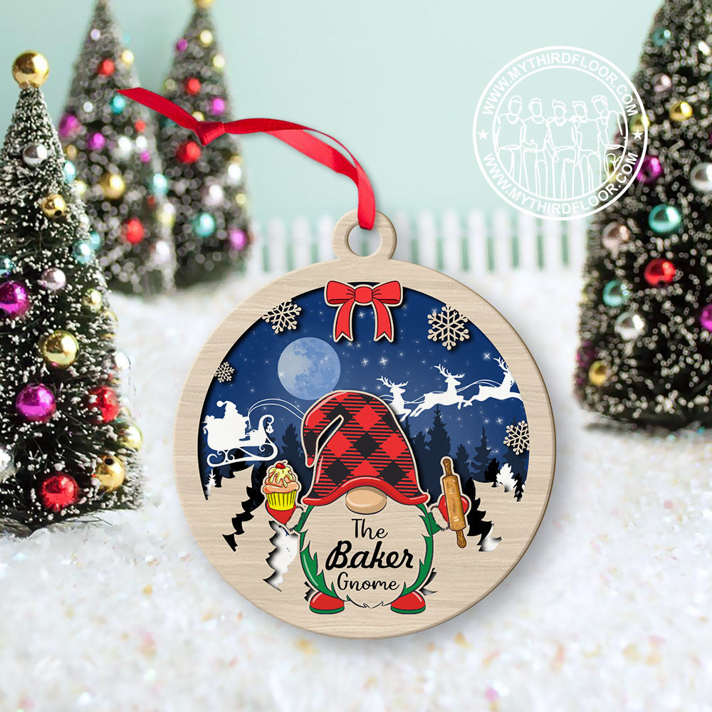 litzzy The Baker Gnome Christmas Gift 2 Layered Wooden Ornament Ornament   