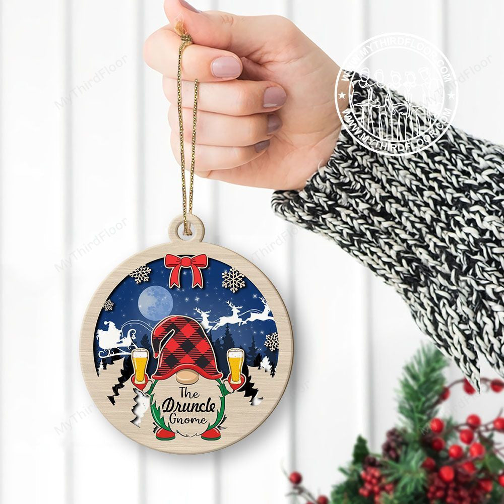 litzzy The Druncle Gnome Christmas Gift 2 Layered Wooden Ornament Ornament   