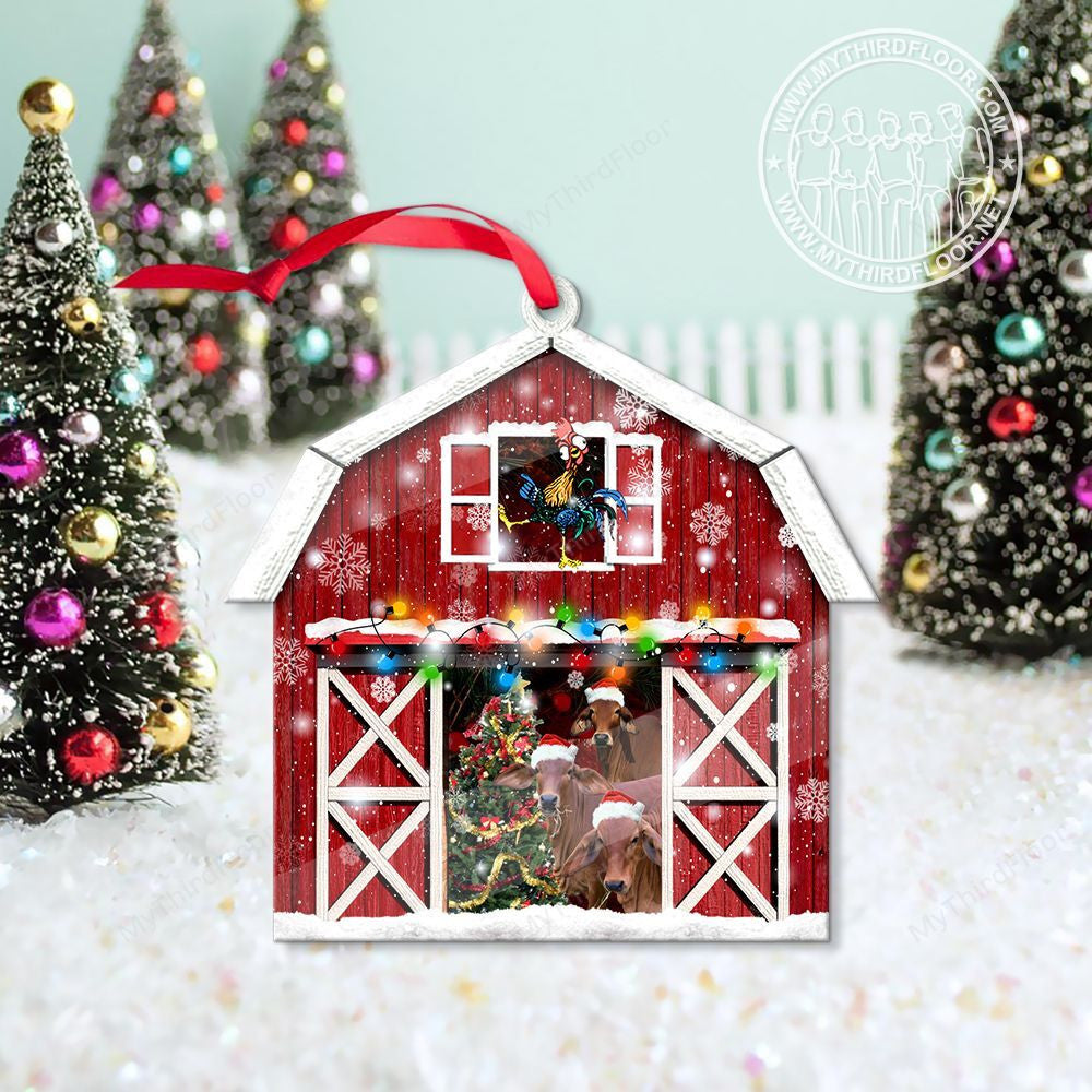 litzzy Red Brahman Catte Lovers Christmas Gift Red Barn Custom Shape Acrylic Ornament Ornament   